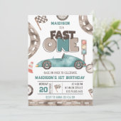 速いレースカー少年1歳誕生日 招待状 (スタンド正面)