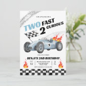 速いレースカー レース 2歳誕生日 男の子 招待状 (スタンド正面)