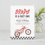 速いワン レッド ダート バイク ボーイ 1歳 誕生日 招待状 (スタンド正面)