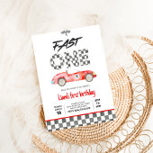 速いワン ヴィンテージ レース カー 1歳の誕生日 招待状