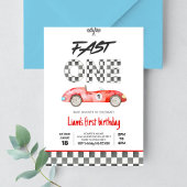 速いワン ヴィンテージ レース カー 1歳の誕生日 招待状