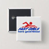 速い女の子の正方形ボタン 缶バッジ (正面&裏面)