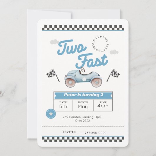 速い少年誕生日招待状2枚 招待状 (正面)