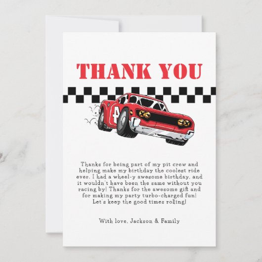 速い現代の赤いレースカー男子2歳の誕生日 サンキューカード (正面)