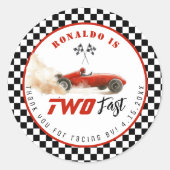 速い赤いレースカーが2台 男の子の誕生日ありがとう ラウンドシール (正面)