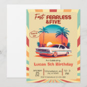 速い 無鉄砲 & 5 レトロ レース カー 招待状 (正面/裏面)