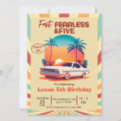 速い 無鉄砲 & 5 レトロ レース カー 招待状 (正面)