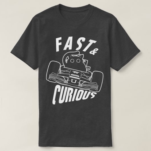 速おもしろいい好奇心の駆動猫 Tシャツ (デザイン正面)