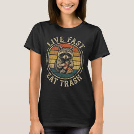 速く生きてゴミを食べろ 面白いレトロなアライグマ Tシャツ