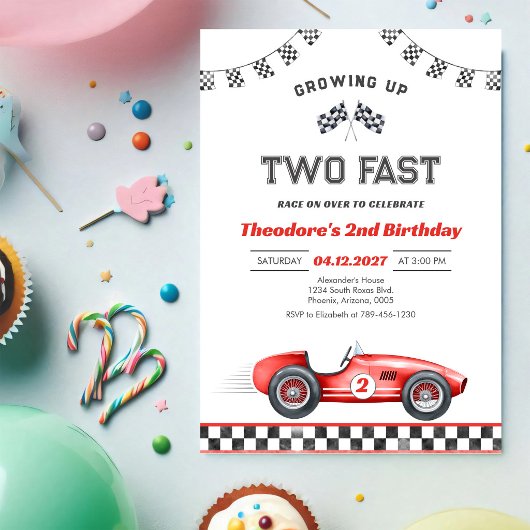 速く育ちすぎるレーシングカーボーイ 2歳の誕生日 招待状