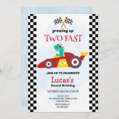 速すぎる恐竜レースカーの2歳誕生日パーティー 招待状 (正面/裏面)