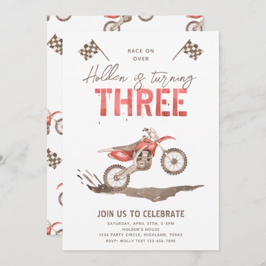 速すぎる誕生日招待状 | 3歳の誕生日 招待状 (正面/裏面)