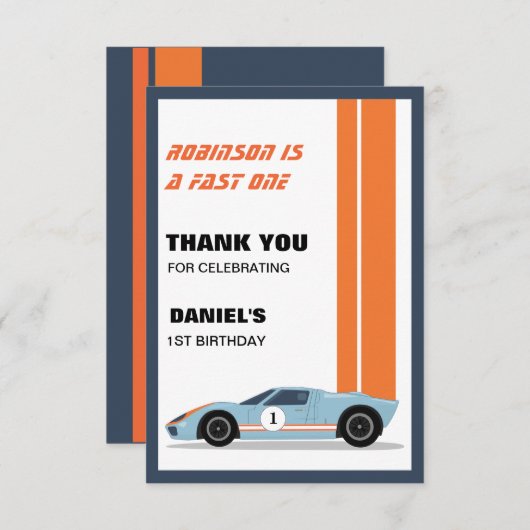 速モダンい1レースカーボーイ1歳誕生日 サンキューカード (正面/裏面)