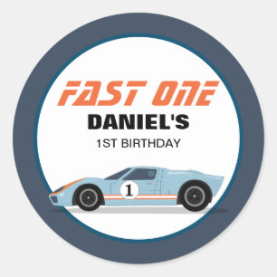 速モダンい1レースカーボーイ1歳誕生日 ラウンドシール