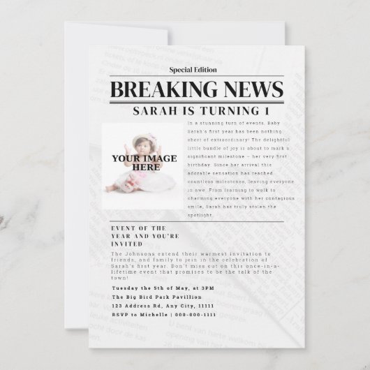 速報パーソナライズされた:子供の誕生日パーティー 招待状 (正面)