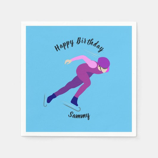 速度スケートで滑る スタンダードカクテルナプキン (正面)