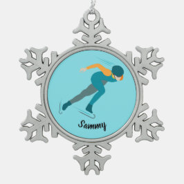 速度スケートで滑る スノーフレークピューターオーナメント