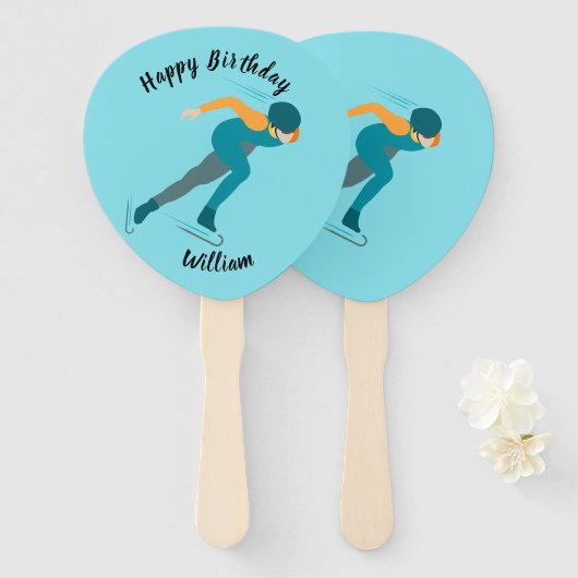 速度スケートで滑る ハンドファン (正面&裏面)