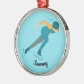 速度スケートで滑る メタルオーナメント (左)