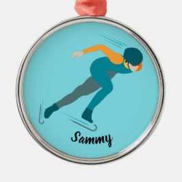速度スケートで滑る メタルオーナメント