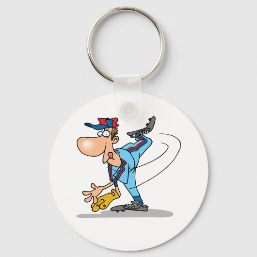 速球おもしろいを投げるアニメの野球投手 キーホルダー (正面)