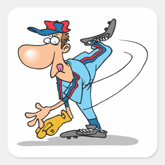 速球おもしろいを投げるアニメの野球投手 スクエアシール (正面)