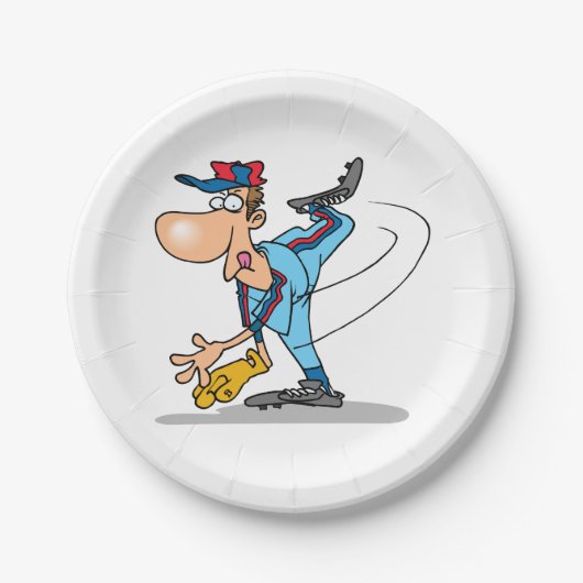 速球おもしろいを投げるアニメの野球投手 ペーパープレート (正面)