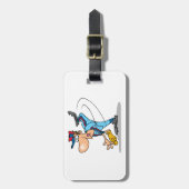 速球おもしろいを投げるアニメの野球投手 ラゲッジタグ (正面縦)