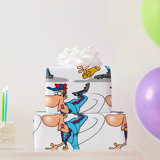 速球おもしろいを投げるアニメの野球投手 ラッピングペーパー