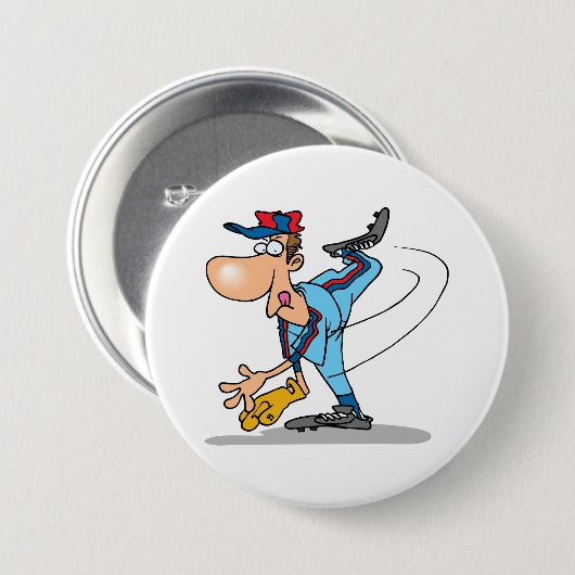 速球おもしろいを投げるアニメの野球投手 缶バッジ (正面&裏面)