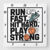 速走ヒット懸命強遊力 スクエア壁時計 (正面)