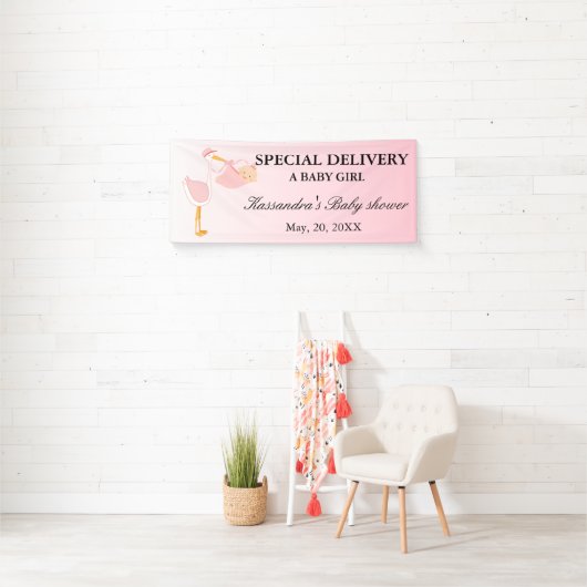 速達のこうのとりの女の赤ちゃんのシャワーの旗 横断幕 (インサイチュ)