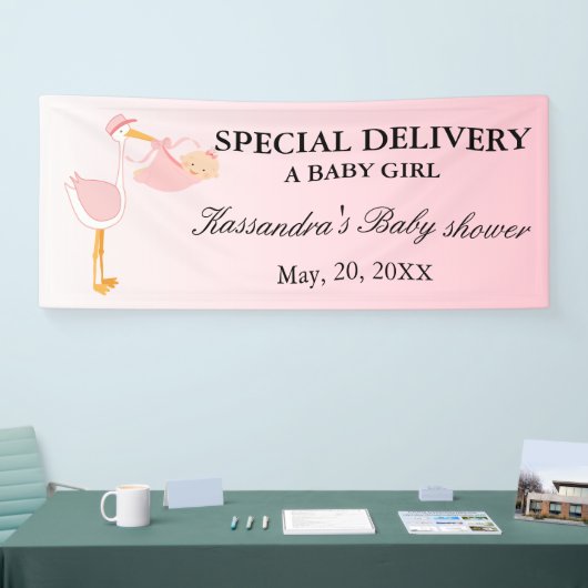 速達のこうのとりの女の赤ちゃんのシャワーの旗 横断幕 (トレードショー)
