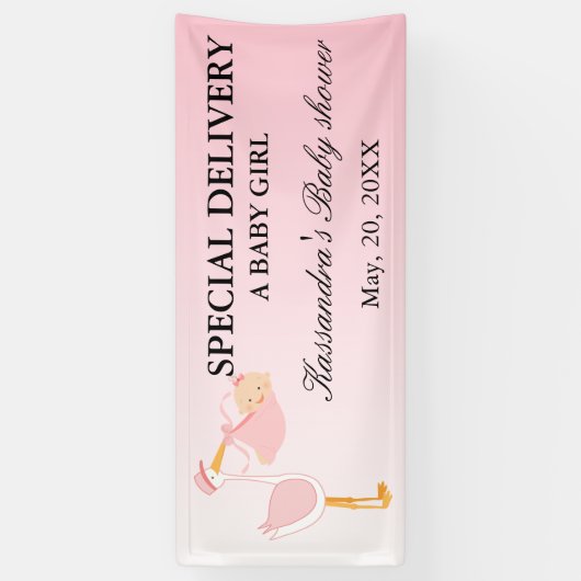 速達のこうのとりの女の赤ちゃんのシャワーの旗 横断幕 (縦)