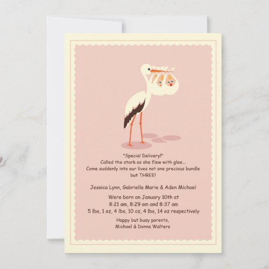 速達の三重項誕生の発表 案内状 (正面)