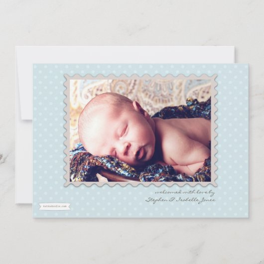 速達の甘い男の赤ちゃんの写真の発表 案内状 (裏面)