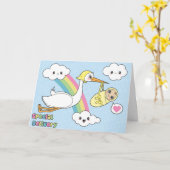 速達-こうのとり及びベビー カード (黄色い花)