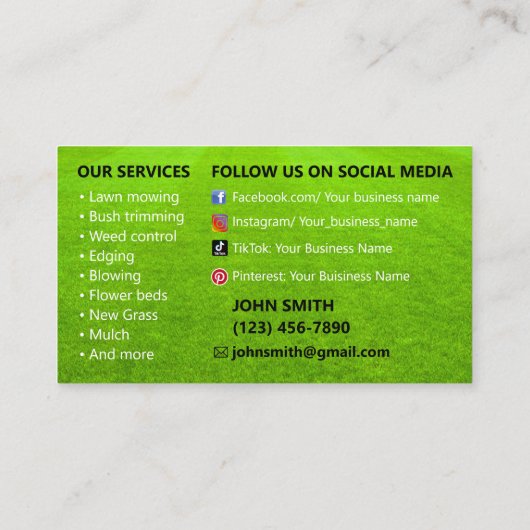 造園および気に芝生名刺 名刺 (裏面)