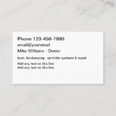 造園および灌漑サービスの名刺 名刺 (裏面)