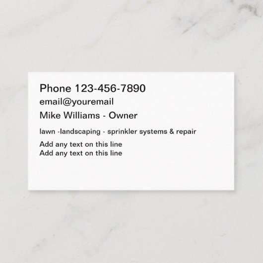 造園および灌漑サービスの名刺 名刺 (裏面)