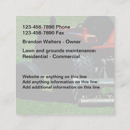 造園および特性管理 スクエア名刺 (裏面)