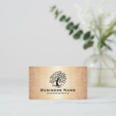 造園と芝生の気にツリーのロゴヴィンテージ金ゴールド 名刺 (スタンド正面)