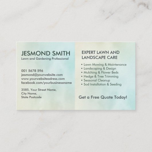 造園と芝生気にサービス – 水色 名刺 (裏面)