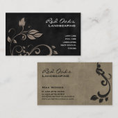 造園の名刺の黒のスエードの葉 名刺 (正面/裏面)