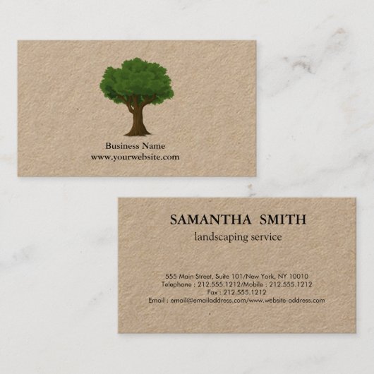 造園の最小主義の緑の木クラフト(印刷される) 名刺 (正面/裏面)