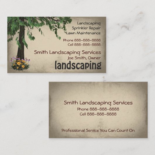 造園の芝生の心配のサービス業カード 名刺 (正面/裏面)