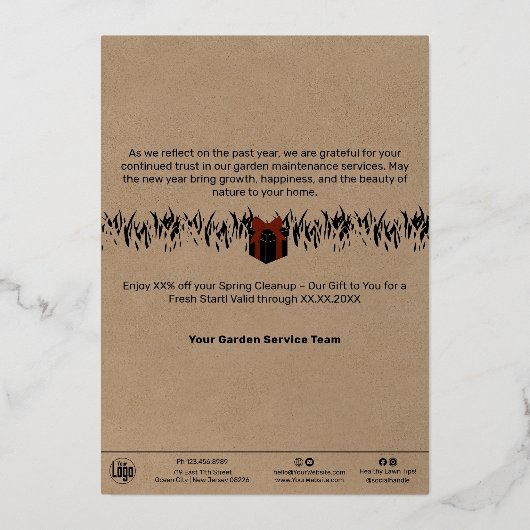 造園クリスマスフォイルビジネスホリデーカード 箔招待状 (裏面)