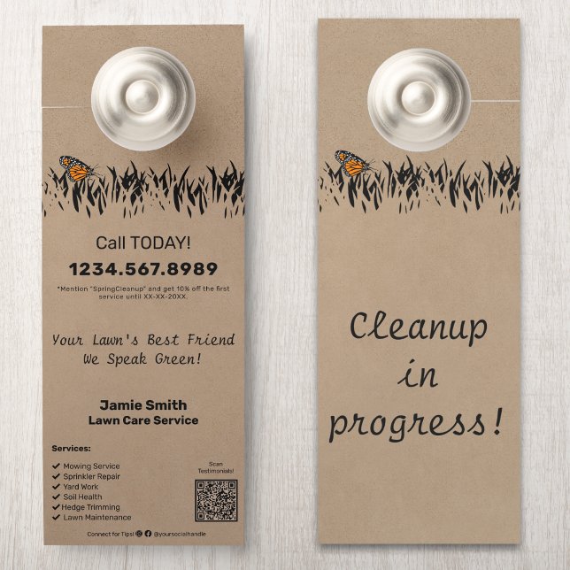 造園サービス促進カスタム ドアノブサイン (Landscaping Service Promotional Custom Door Hanger)