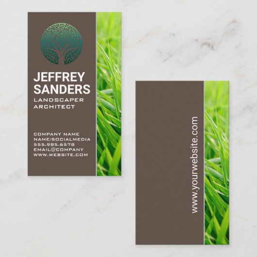 造園ツリーアイコン |緑の草 名刺 (正面/裏面)