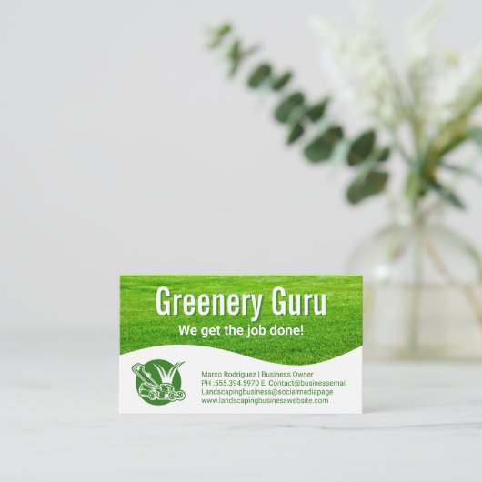造園ロゴ | 刈り込み草の背景 名刺 (スタンド正面)